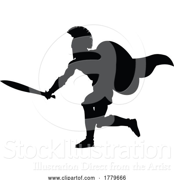 Vector Illustration of Spartan Silhouette Gladiator Trojan Greek Warrior