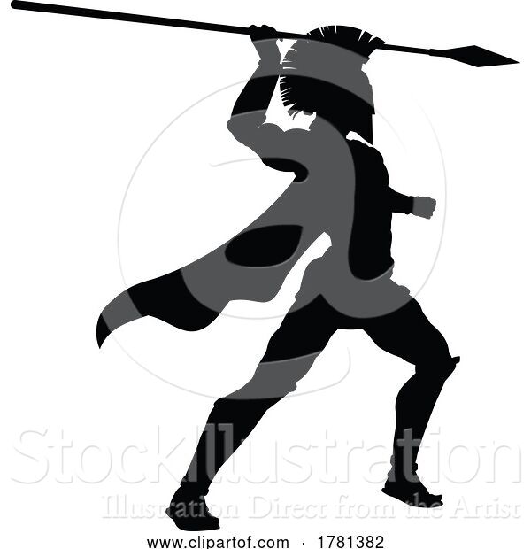 Vector Illustration of Spartan Silhouette Gladiator Trojan Greek Warrior