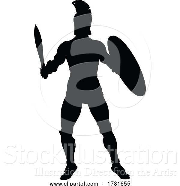 Vector Illustration of Spartan Silhouette Gladiator Trojan Greek Warrior