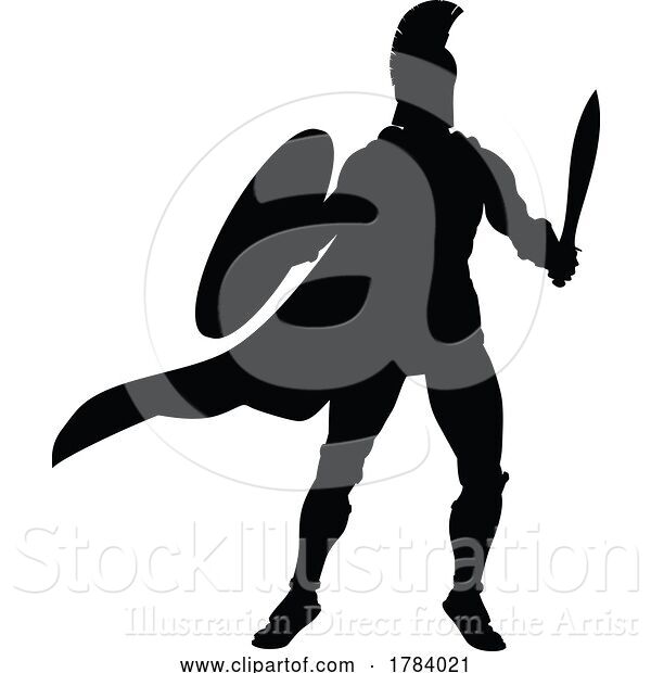 Vector Illustration of Spartan Silhouette Gladiator Trojan Greek Warrior