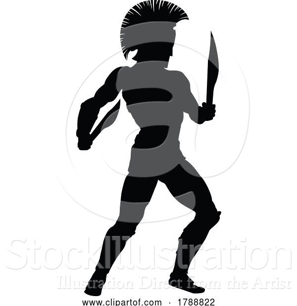 Vector Illustration of Spartan Silhouette Gladiator Trojan Greek Warrior