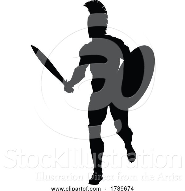 Vector Illustration of Spartan Silhouette Gladiator Trojan Greek Warrior