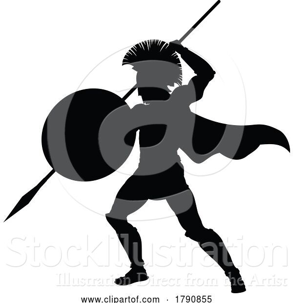 Vector Illustration of Spartan Silhouette Gladiator Trojan Greek Warrior