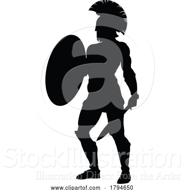 Vector Illustration of Spartan Silhouette Gladiator Trojan Greek Warrior