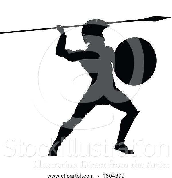 Vector Illustration of Spartan Silhouette Gladiator Trojan Greek Warrior