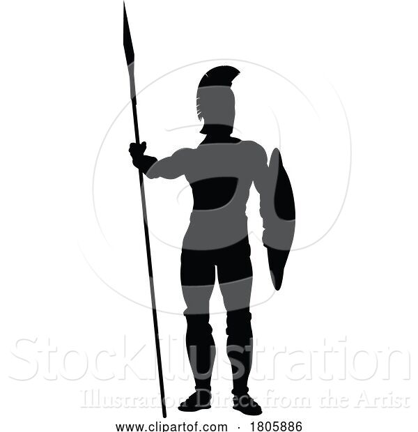 Vector Illustration of Spartan Silhouette Gladiator Trojan Greek Warrior