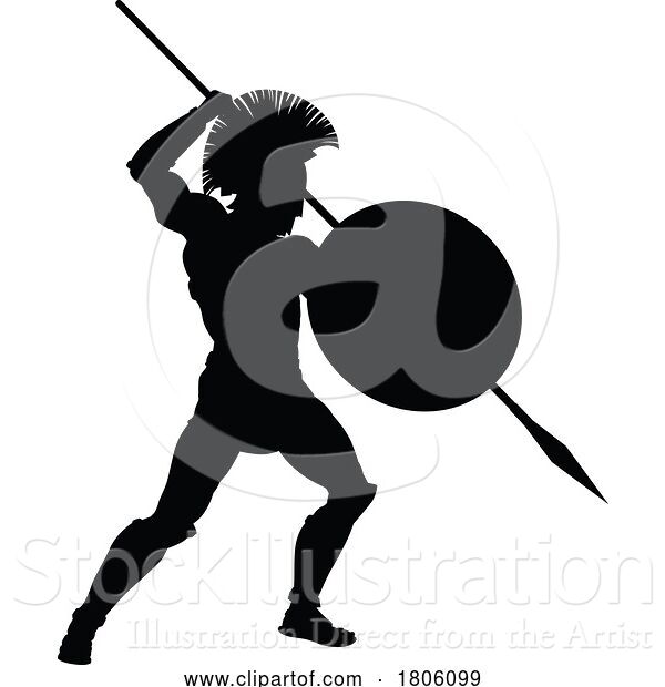 Vector Illustration of Spartan Silhouette Gladiator Trojan Greek Warrior