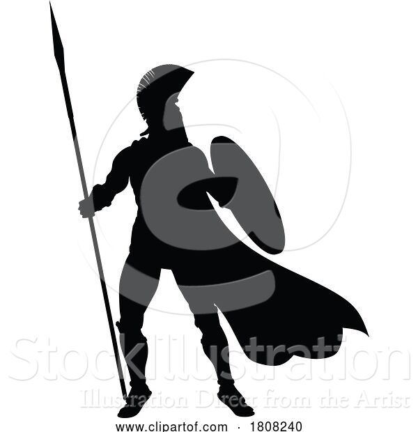 Vector Illustration of Spartan Silhouette Gladiator Trojan Greek Warrior