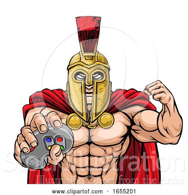 Vector Illustration of Spartan Trojan Gamer Gladiator Controller Mascot