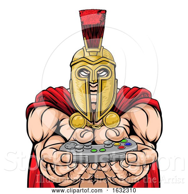 Vector Illustration of Spartan Trojan Gamer Warrior Controller Mascot
