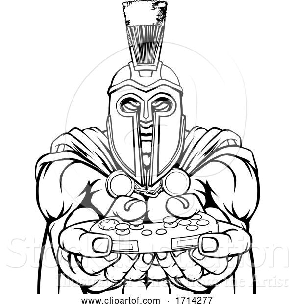 Vector Illustration of Spartan Trojan Gamer Warrior Controller Mascot