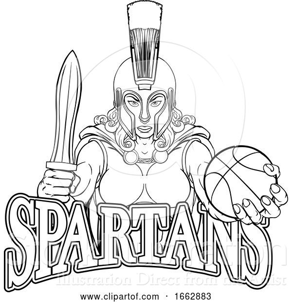 Vector Illustration of Spartan Trojan Gladiator Basketball Warrior Lady