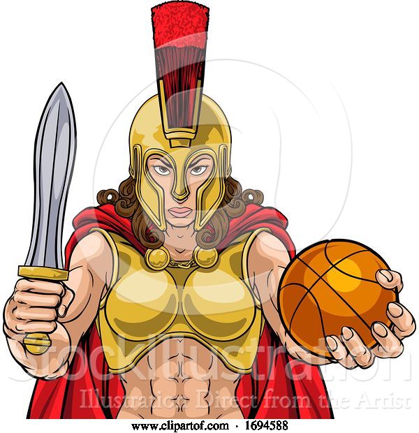 Vector Illustration of Spartan Trojan Gladiator Basketball Warrior Lady
