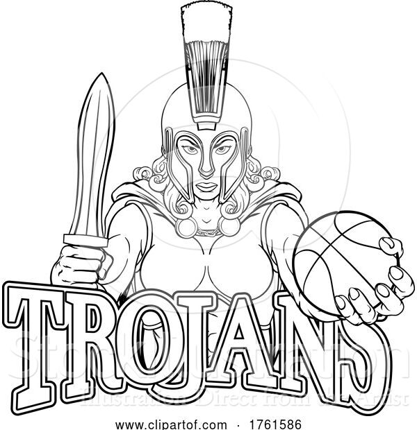 Vector Illustration of Spartan Trojan Gladiator Basketball Warrior Lady