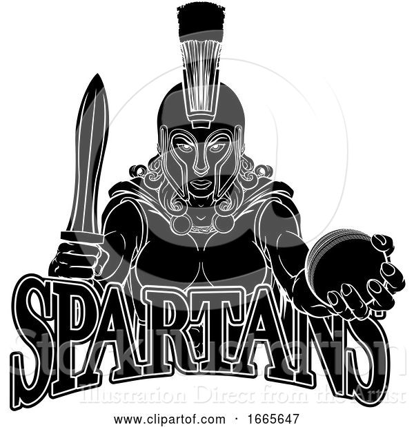 Vector Illustration of Spartan Trojan Gladiator Cricket Warrior Lady