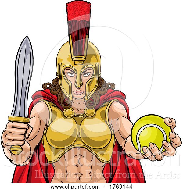 Vector Illustration of Spartan Trojan Gladiator Tennis Warrior Lady