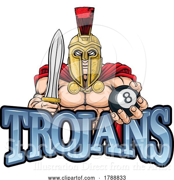 Vector Illustration of Spartan Trojan Pool Ball Billiards Mascot