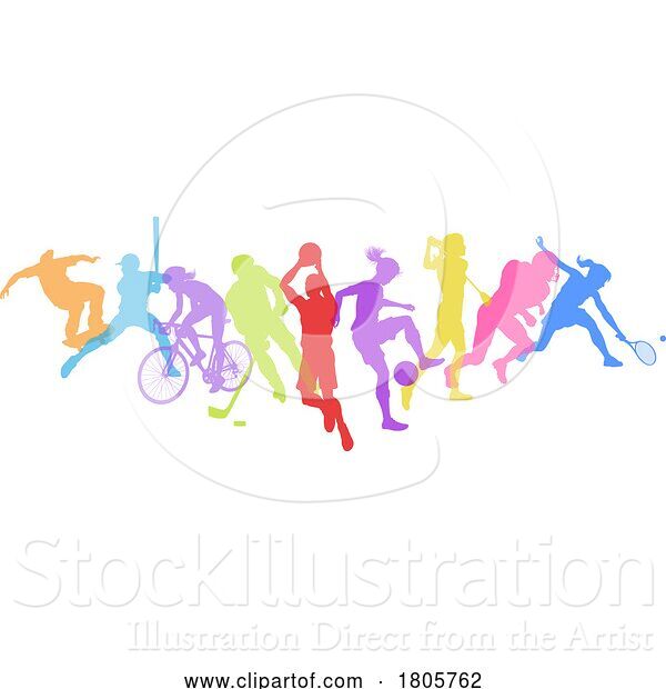 Vector Illustration of Sport Active Fitness Sports Silhouette People Set