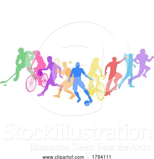 Vector Illustration of Sports Active Fitness Sport Silhouette People Set