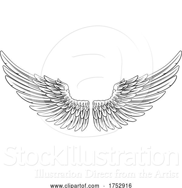 Vector Illustration of Spread Pair of Angel or Eagle Feather Wings