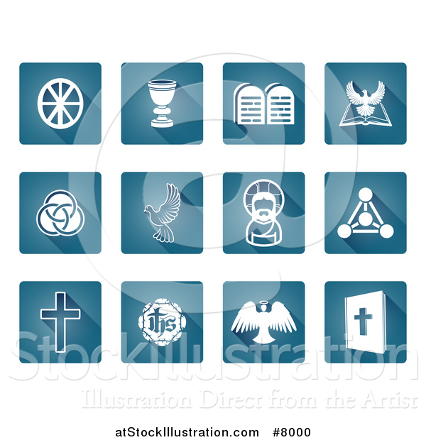 Vector Illustration of Square Blue and White Christian Icons