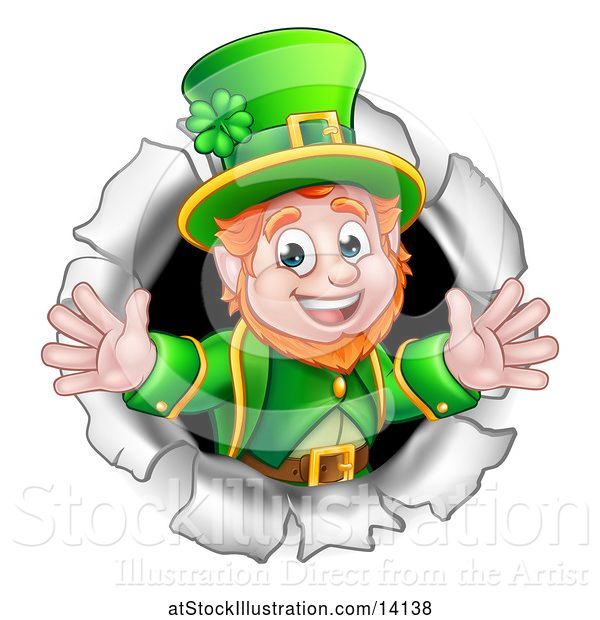 Vector Illustration of St Patricks Day Leprechaun Breaking Through a Hole in a Wall