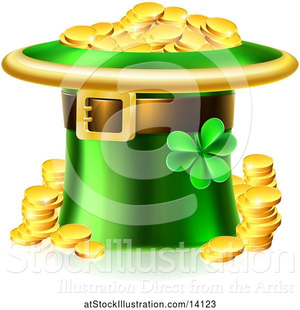 Vector Illustration of St Patricks Day Leprechaun Hat Full of Gold ...