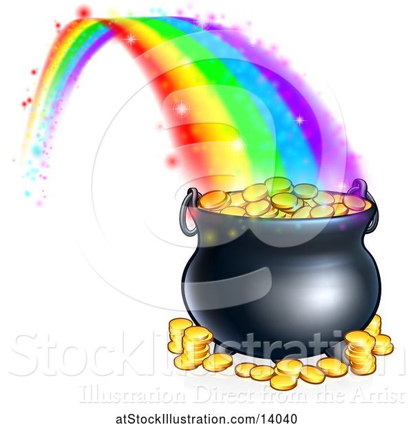 Vector Illustration of St Patricks Day Rainbow Ending at a Leprechauns ...