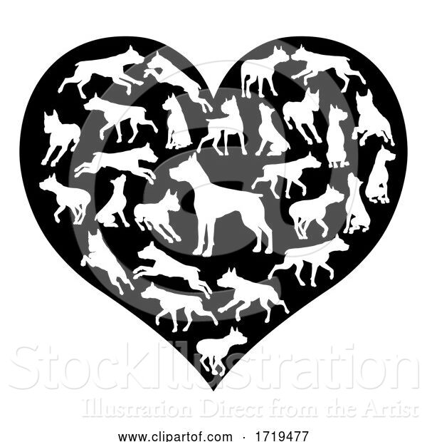 Vector Illustration of Staffy Dog Heart Silhouette Concept