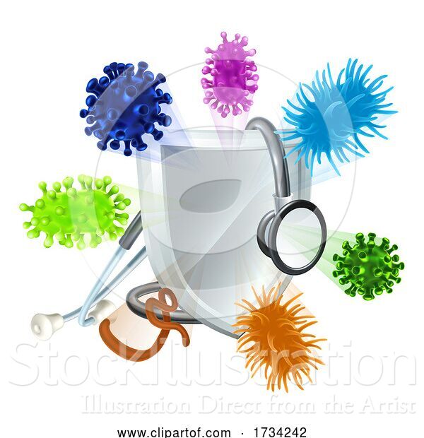 Vector Illustration of Stethoscope Medical Virus Bacteria Cells Shield