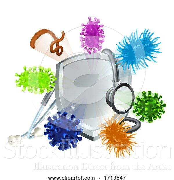 Vector Illustration of Stethoscope Shield Medical Virus Bacteria Cells