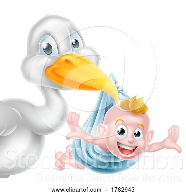 Vector Illustration of Stork Delivering Baby