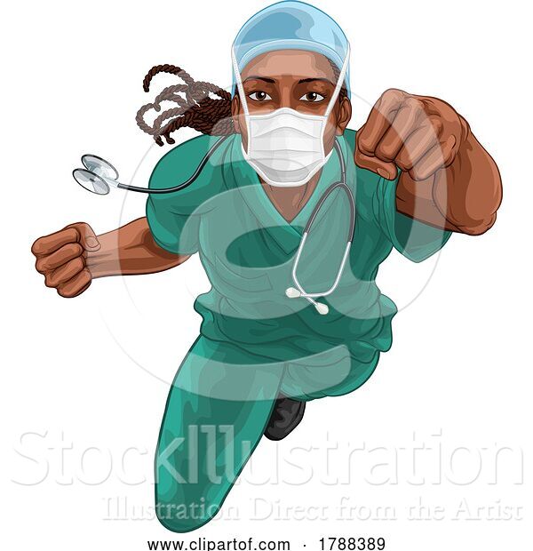Vector Illustration of Super Hero Black Lady Doctor Nurse Superhero