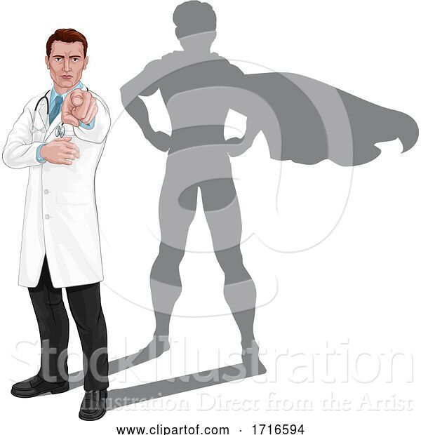 Vector Illustration of Super Hero Doctor Wants Needs You Pointing Concept