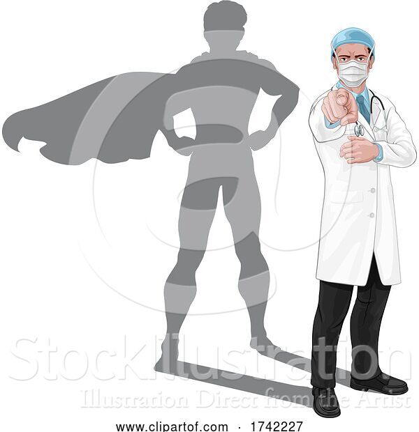 Vector Illustration of Super Hero Doctor Wants Needs You Pointing Concept