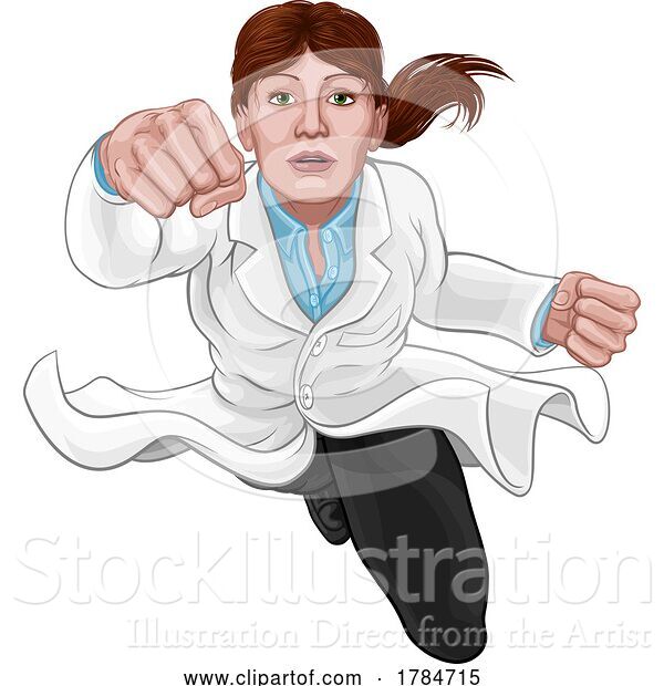 Vector Illustration of Super Hero Lady Female Scientist Flying Superhero