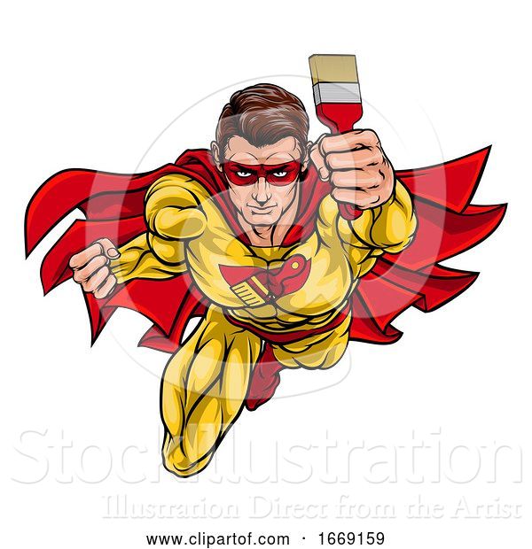 Vector Illustration of Super Hero Painter Decorator Holding Paintbrush