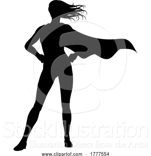 Vector Illustration of Super Hero Silhouette Superhero Cape Lady
