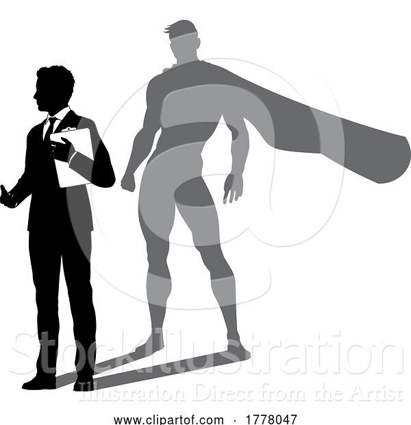 Vector Illustration of Superhero Businessman with Super Hero Shadow