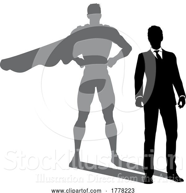 Vector Illustration of Superhero Businessman with Super Hero Shadow