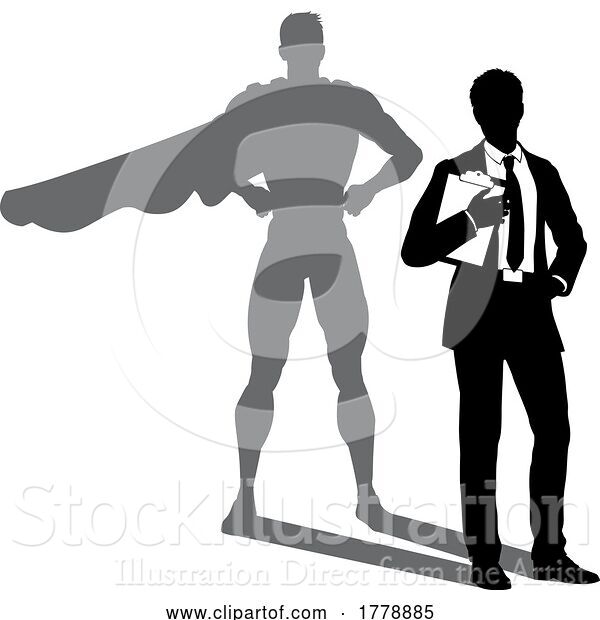 Vector Illustration of Superhero Businessman with Super Hero Shadow