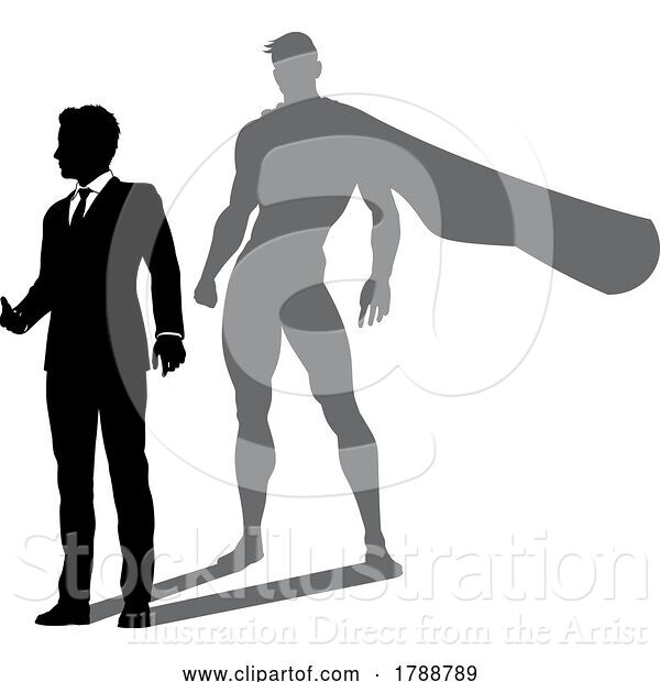 Vector Illustration of Superhero Businessman with Super Hero Shadow