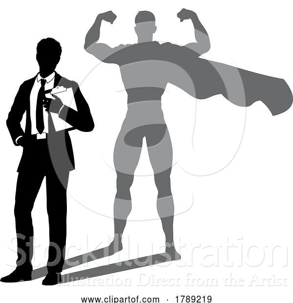 Vector Illustration of Superhero Businessman with Super Hero Shadow