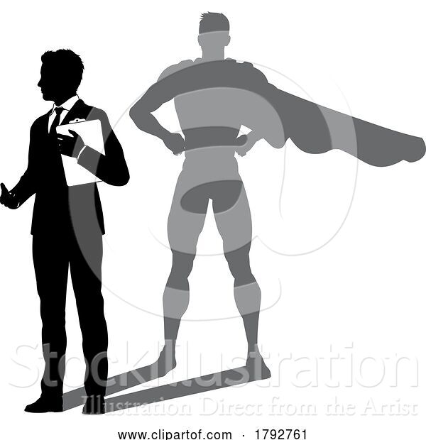 Vector Illustration of Superhero Businessman with Super Hero Shadow