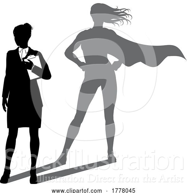 Vector Illustration of Superhero Businesswoman with Super Hero Shadow