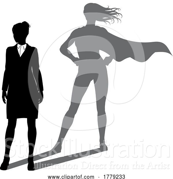Vector Illustration of Superhero Businesswoman with Super Hero Shadow
