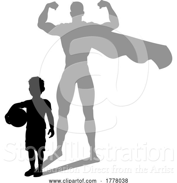 Vector Illustration of Superhero Child Kid with Super Hero Shadow