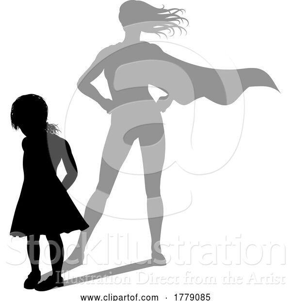 Vector Illustration of Superhero Child Kid with Super Hero Shadow