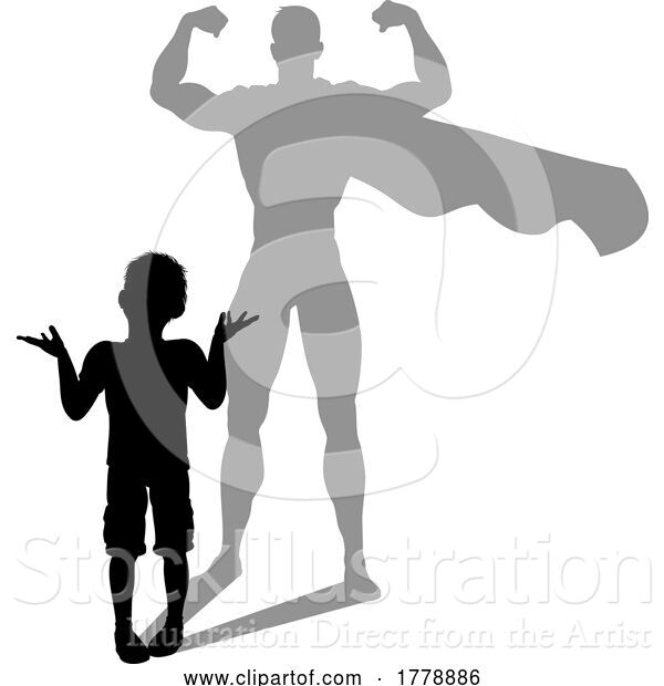 Vector Illustration of Superhero Child Kid with Super Hero Shadow