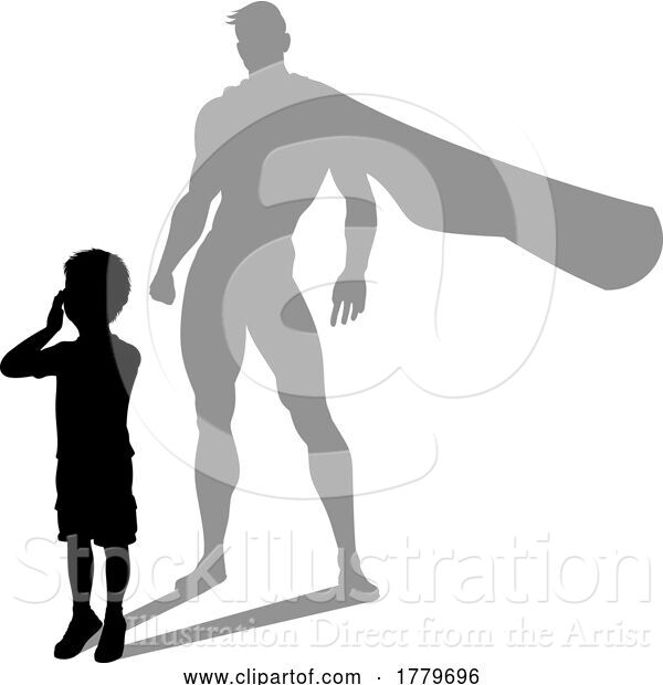 Vector Illustration of Superhero Child Kid with Super Hero Shadow